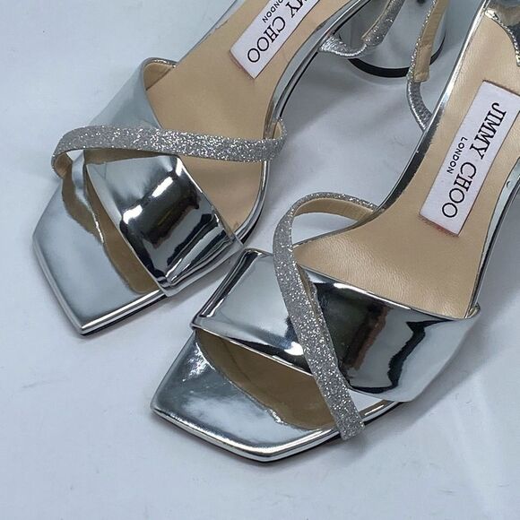 Jimmy Choo Plum Metallic Leather & Glitter Slingback Sandals size 36.5 - Picture 5 of 12